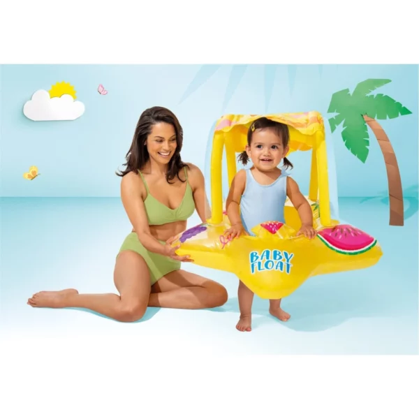 Intex - Flotteur pour Enfants Gonflable BabyFloat, 31.8" x 31", Avec Ombrelle, Pour Bambin de 1 à 2 ans, Jaune